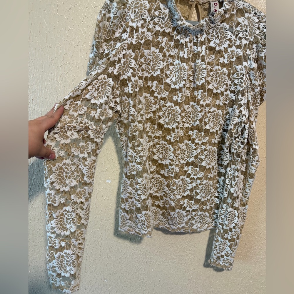 ANTHROPOLOGIE DOLAN Puff Sleeve Lace TOP Size XL Stretchy - Picture 4 of 8